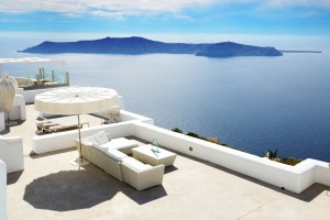 hotel exterior showing patio overlooking mediterranean sea