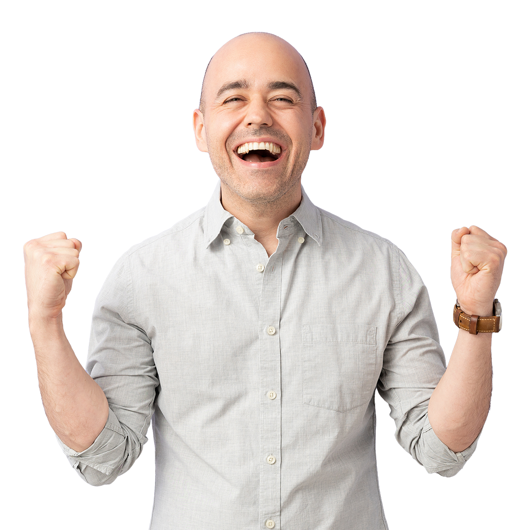 Man celebrating getting started with VoucherCart