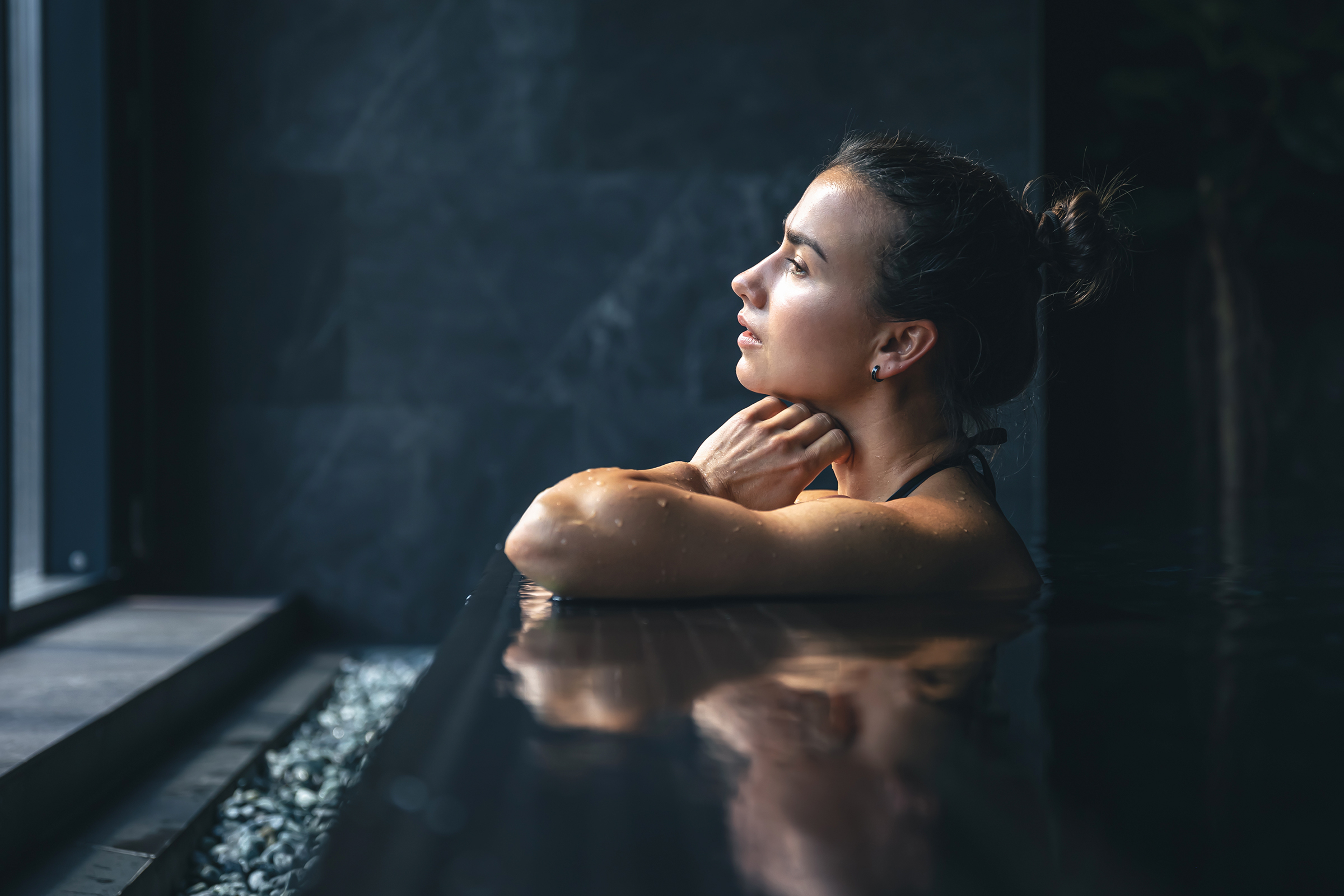 Woman in spa pool
